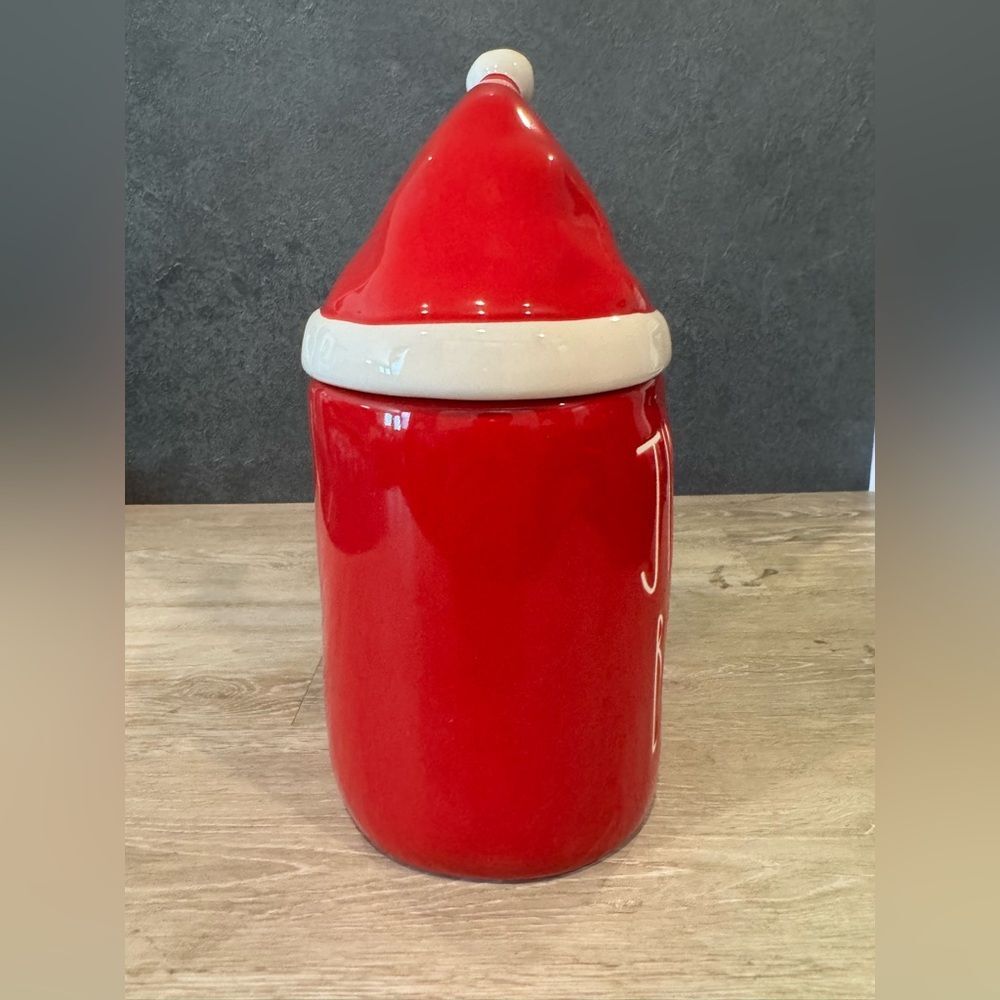 Red Rae Dunn “Jingle Bells” Mug with Santa Hat Topper - Picture 3 of 7